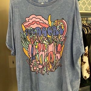 The Doors Graphic Tee in Washed Blue with Pink & Yellow Artwork